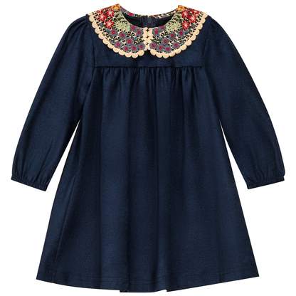 Woven Dress with Collar Navy