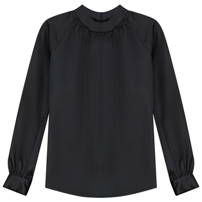 Button Down Top Solid Black