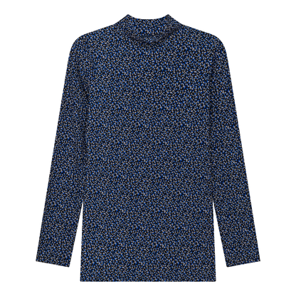 Floral Mock Neck Top Blue Print