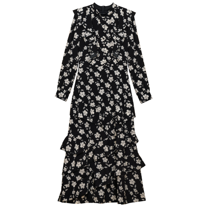 Woven Floral Printed Dress Black Floral