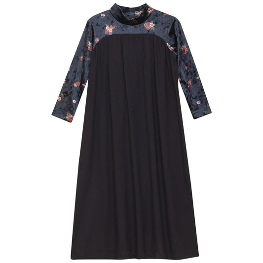 Mock Neck Floral Dress Black Floral