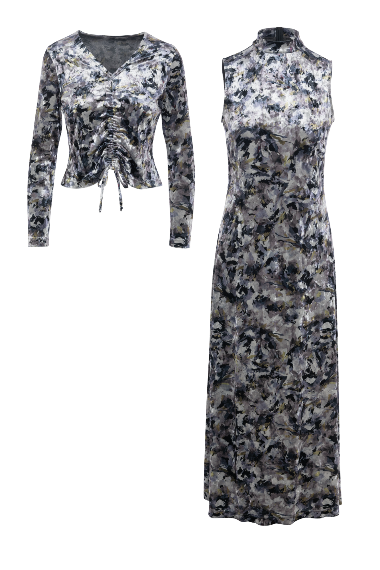 Velour Printed Midi Jumper Set Multi Print