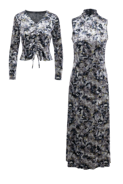 Velour Printed Midi Jumper Set