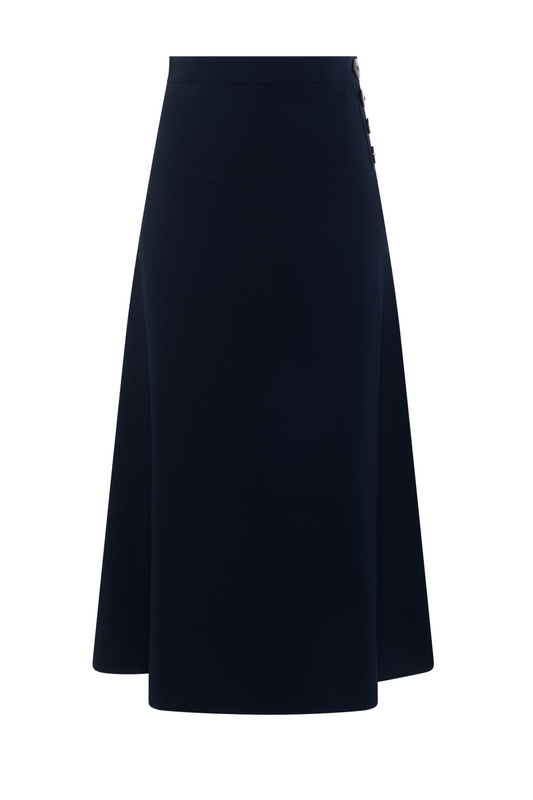 Side Button Midi Skirt Navy