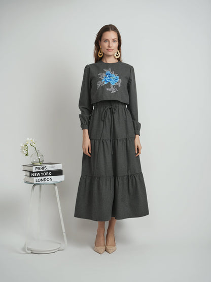 Tiered Floral Embroidered Dress