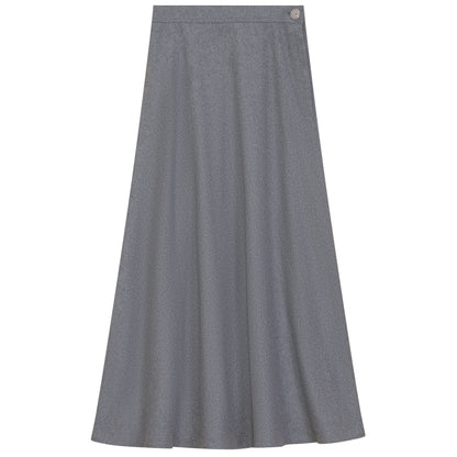 Side Button Paneled Skirt Light Grey