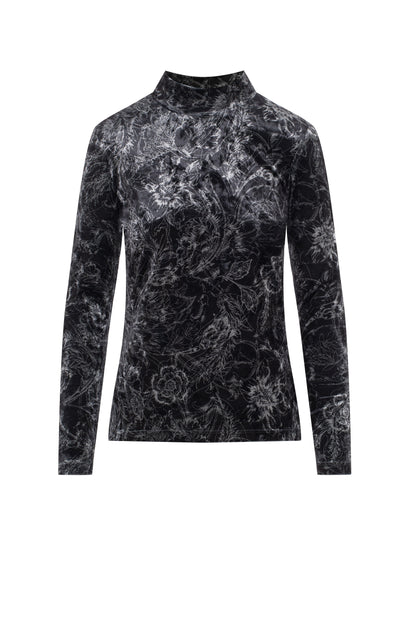 Printed Mock Neck Top Black