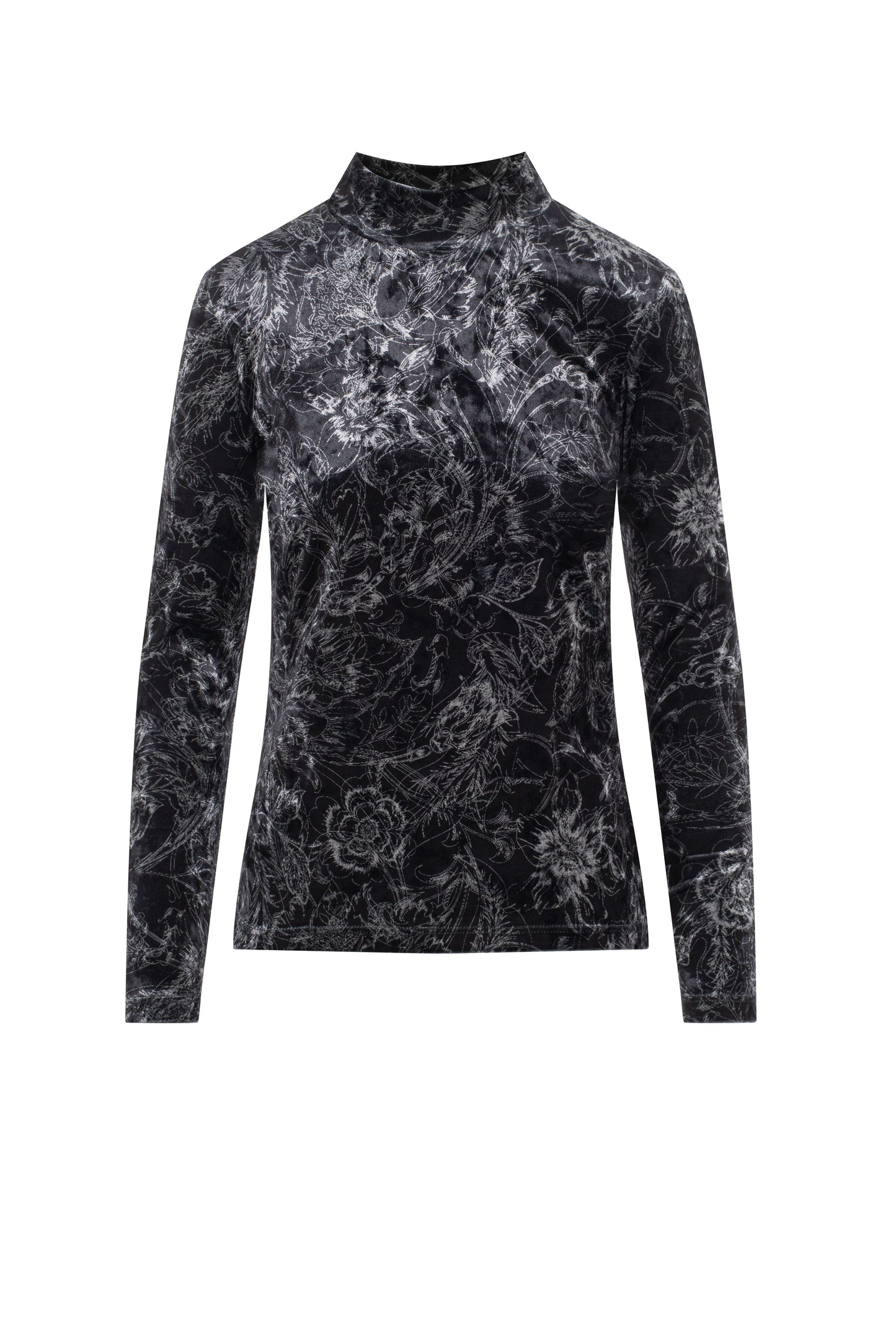 Printed Mock Neck Top Black