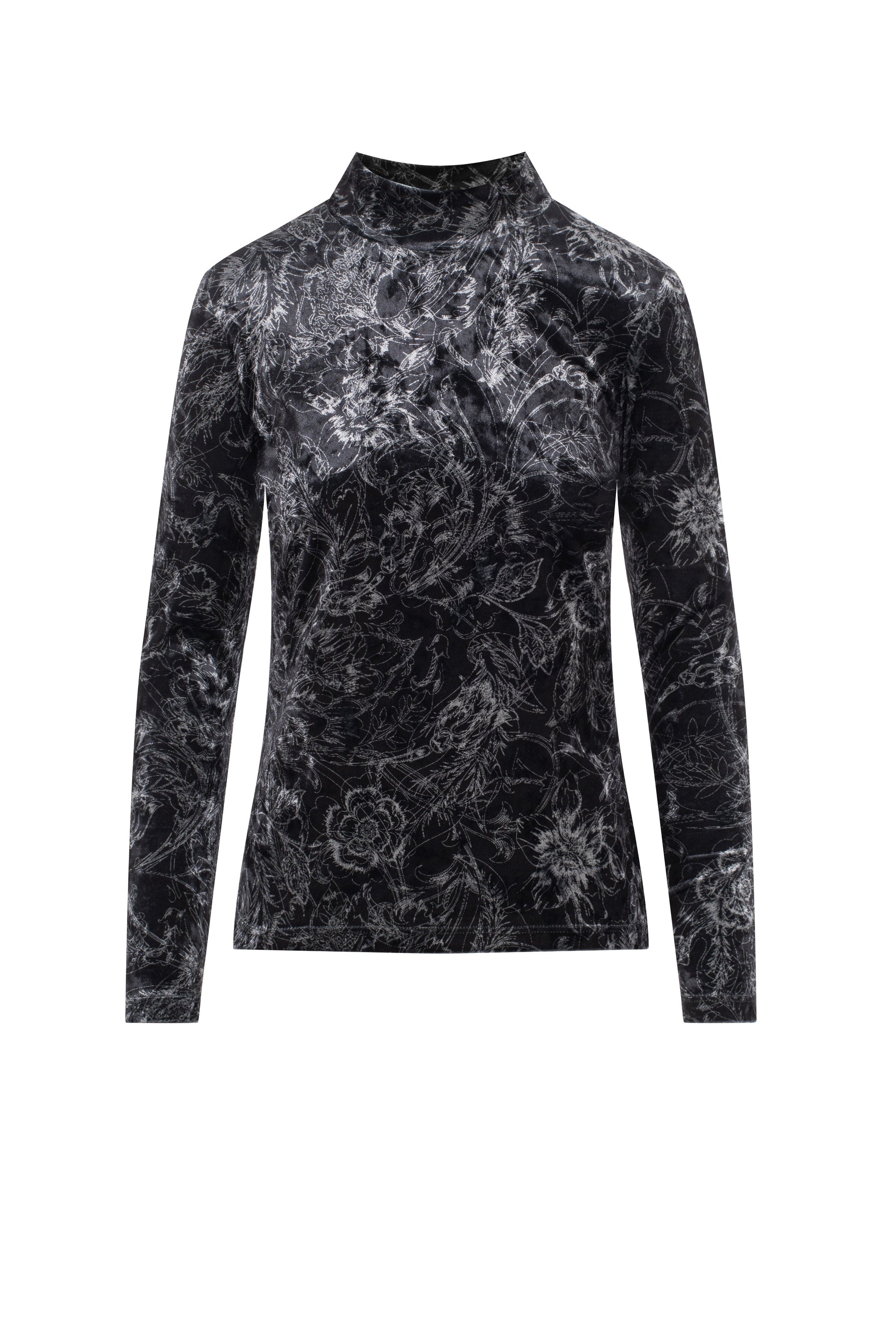 Printed Mock Neck Top Black