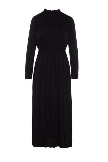 Pleated Mock Neck Dress Black