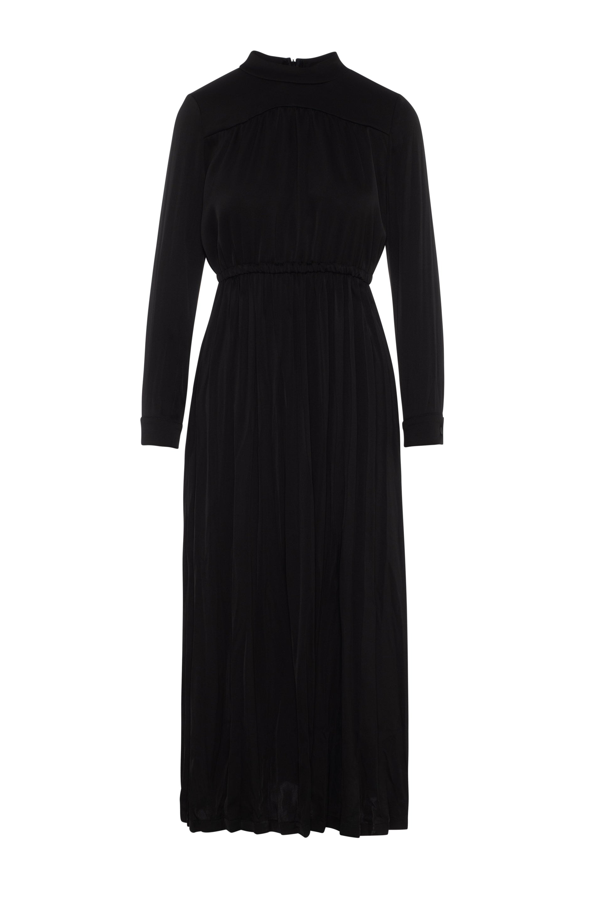 Pleated Mock Neck Dress Black