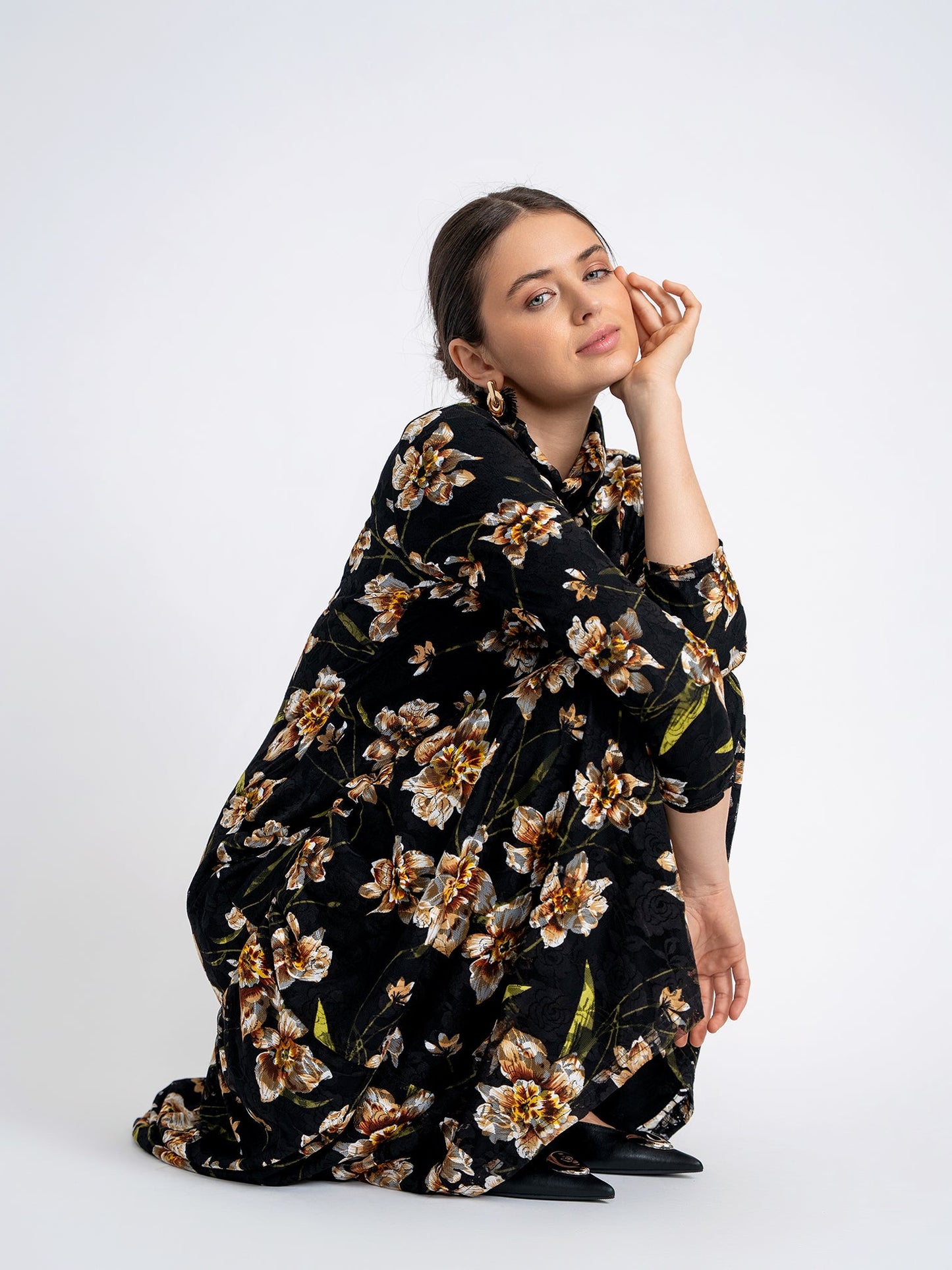 Floral Printed Sheared Dress