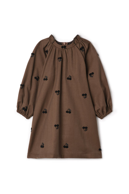 Cherry Applique Dress Brown Cherry