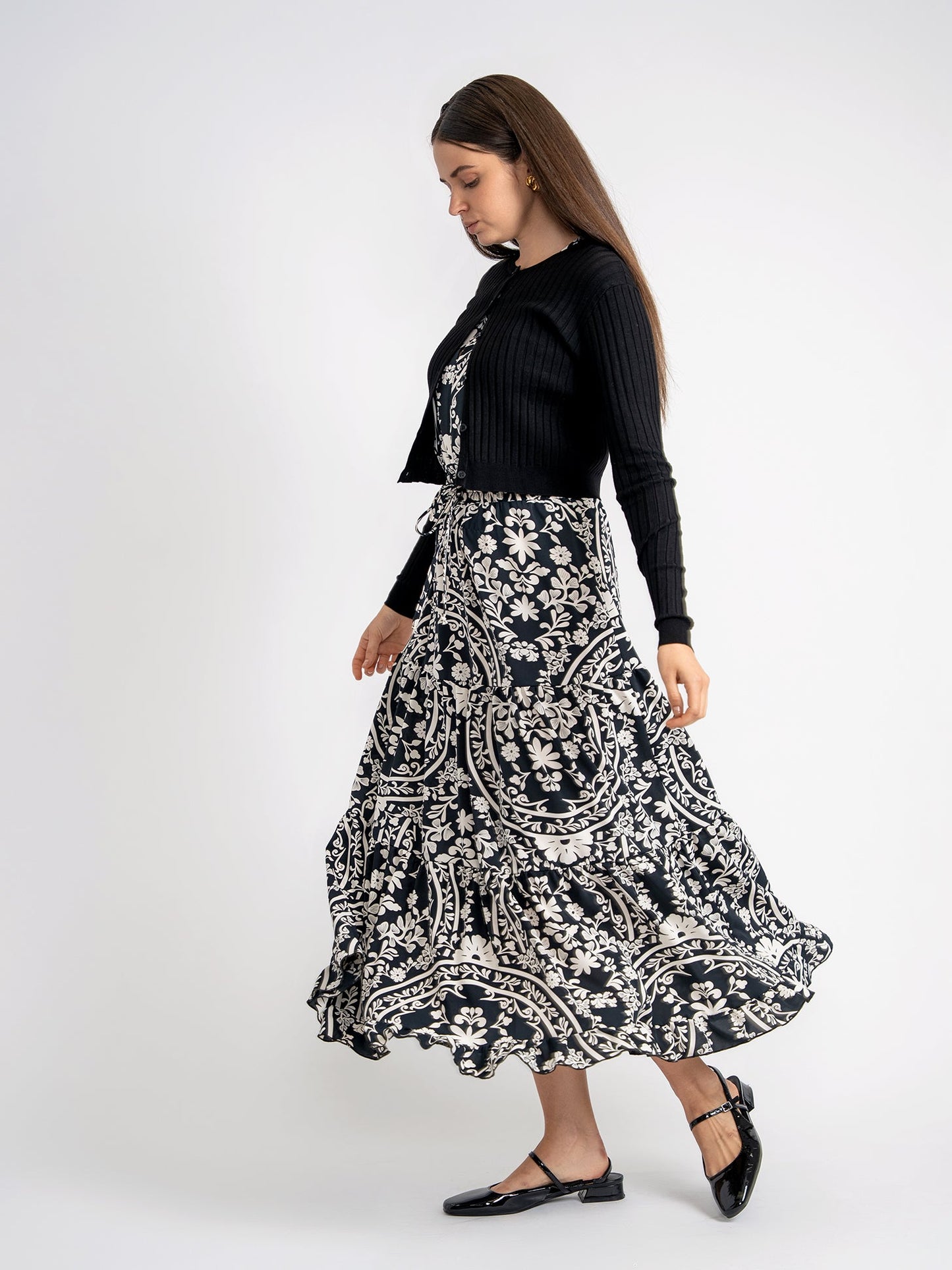 Printed Smocked Waist Jumper