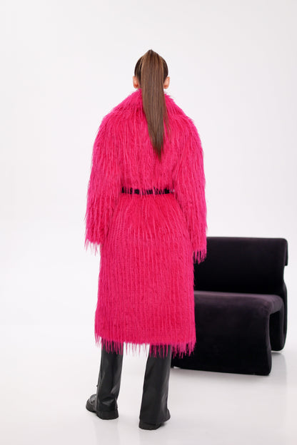 Faux Ostrich Effect Fur Coat