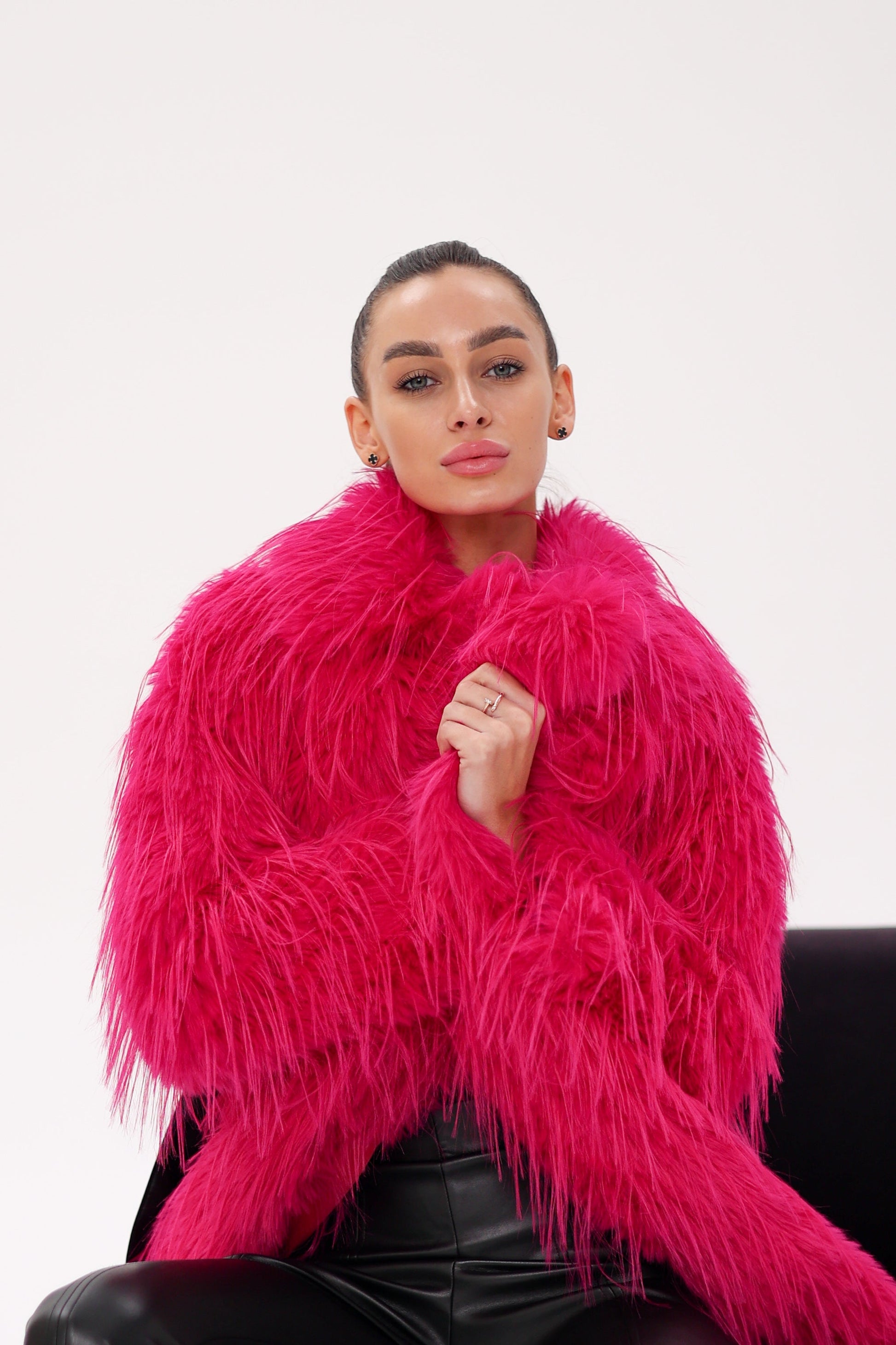 Faux Ostrich Effect Fur Coat