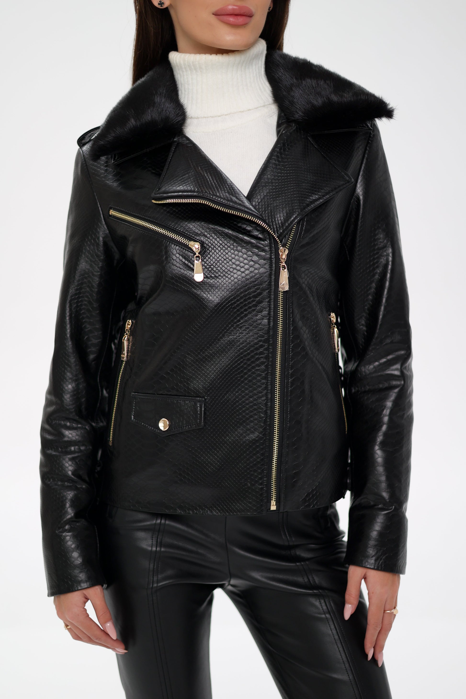 Genuine Mink Fur Embossed Leather Jacket