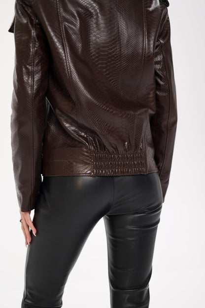 Genuine Mink Fur Embossed Leather Jacket