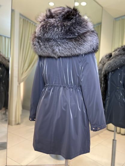 Genuine Silver Fox Fully Lined Hood Rabbit Insulated Parka