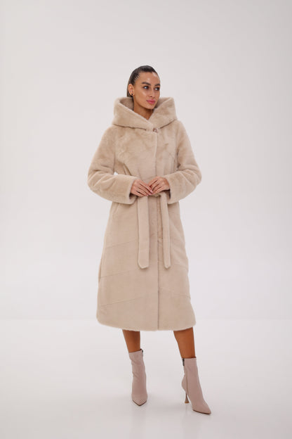 Faux Mink Effect Fur Hooded Coat