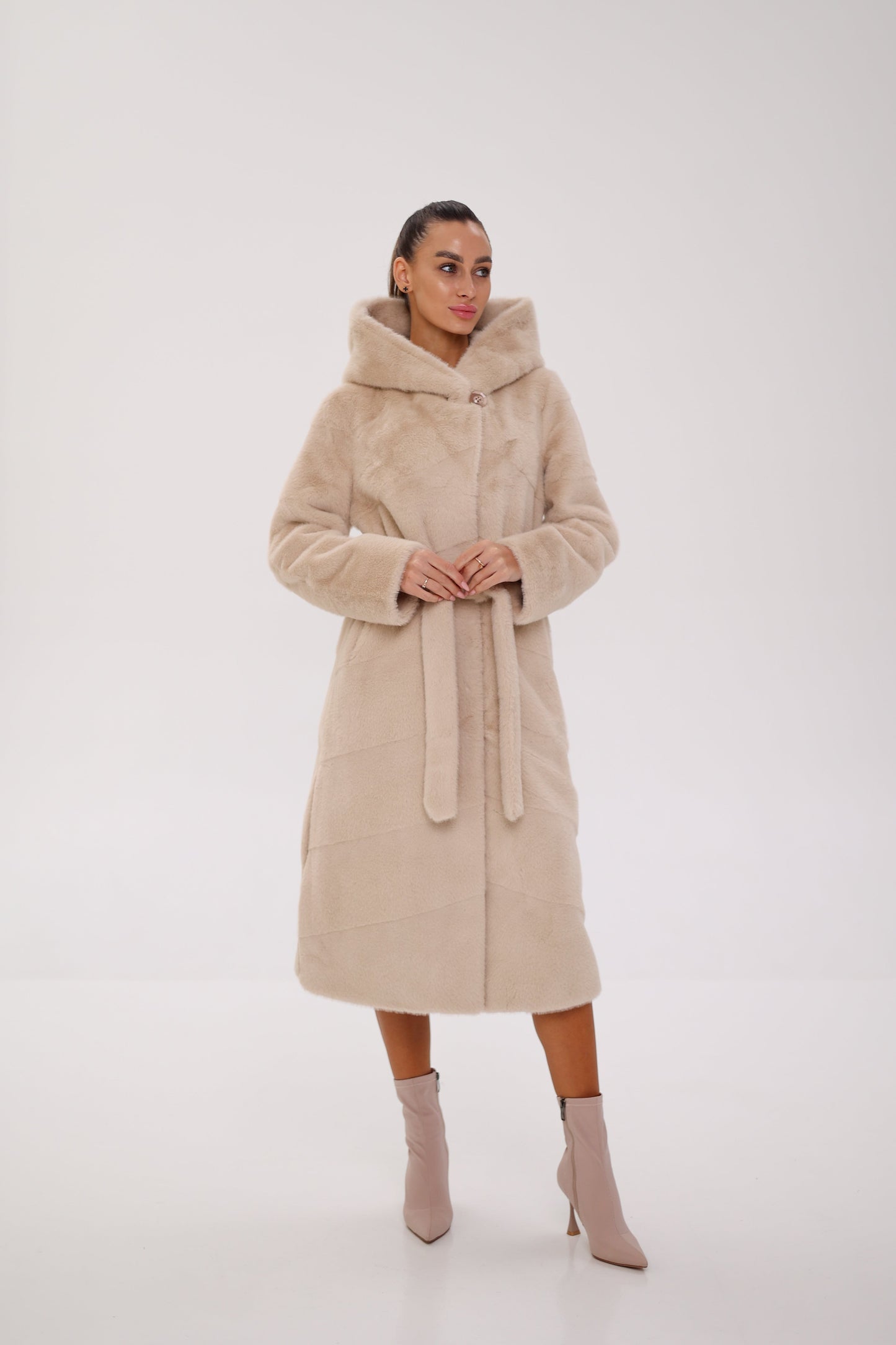 Faux Mink Effect Fur Hooded Coat