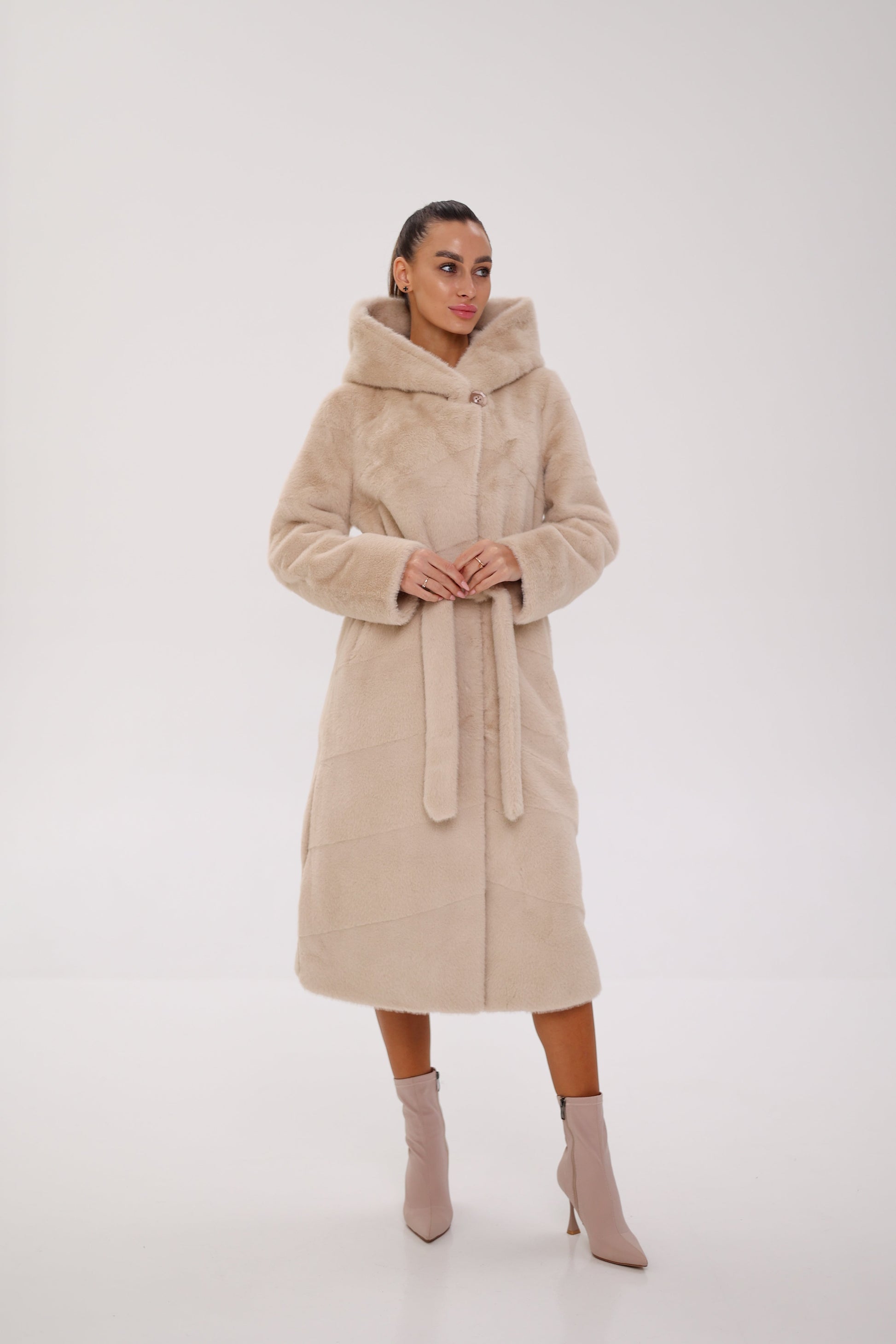 Faux Mink Effect Fur Hooded Coat