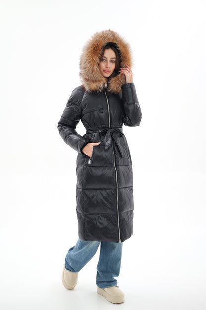 Genuine Silver Fox Fur Alternative Down Fill Coat