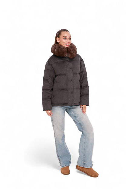 Elisa Genuine Polar Fox Fur Cashmere Effect Down Coat