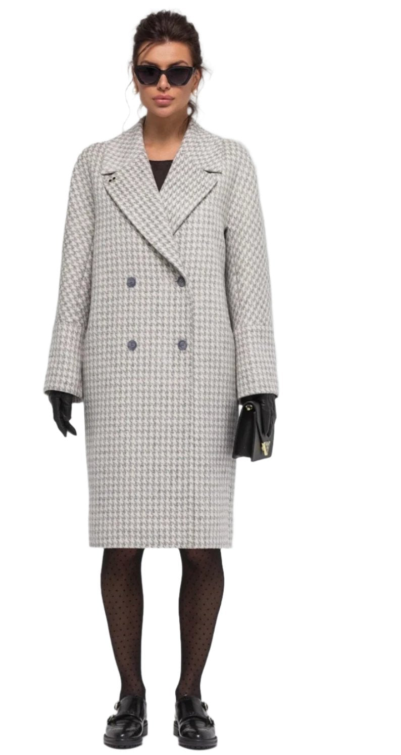 Double-Breasted Wool Alpaka Blend Coat Houndstooth
