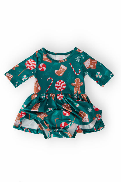 Gingerbread House 3/4 Sleeve Twirl Bodysuit