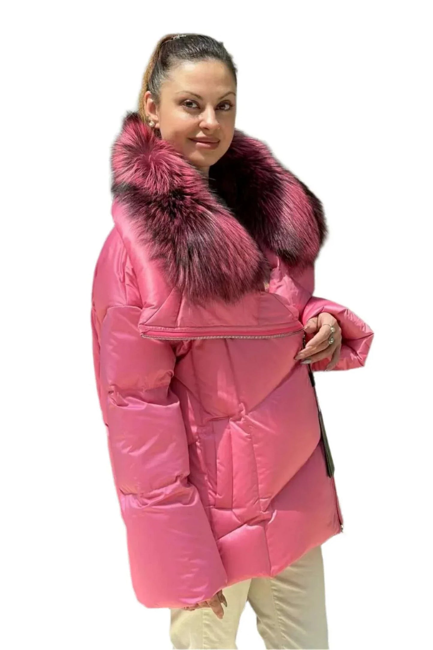 Genuine Silver Fox Premium Down Fill Jacket Rose