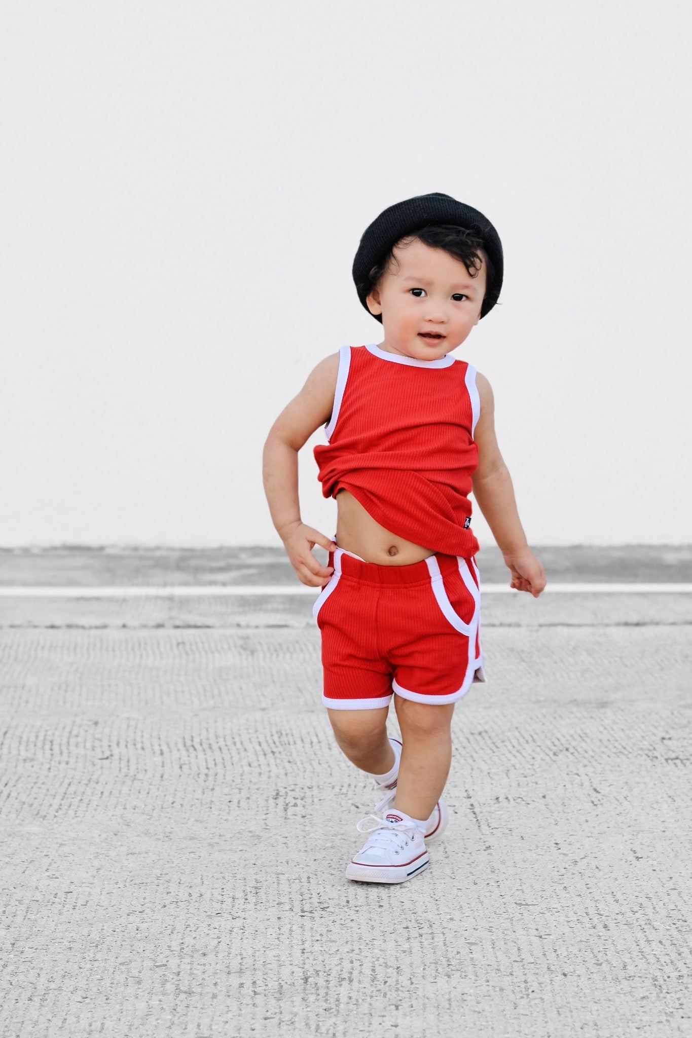 TRACK SHORTS SET- Bamboo Rib Red