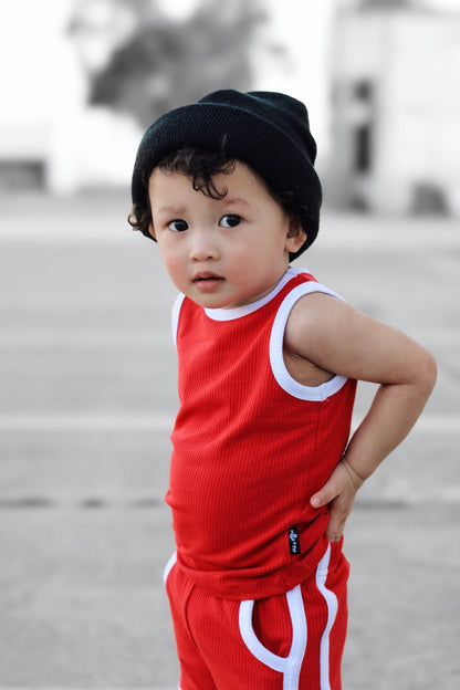 TRACK SHORTS SET- Bamboo Rib Red