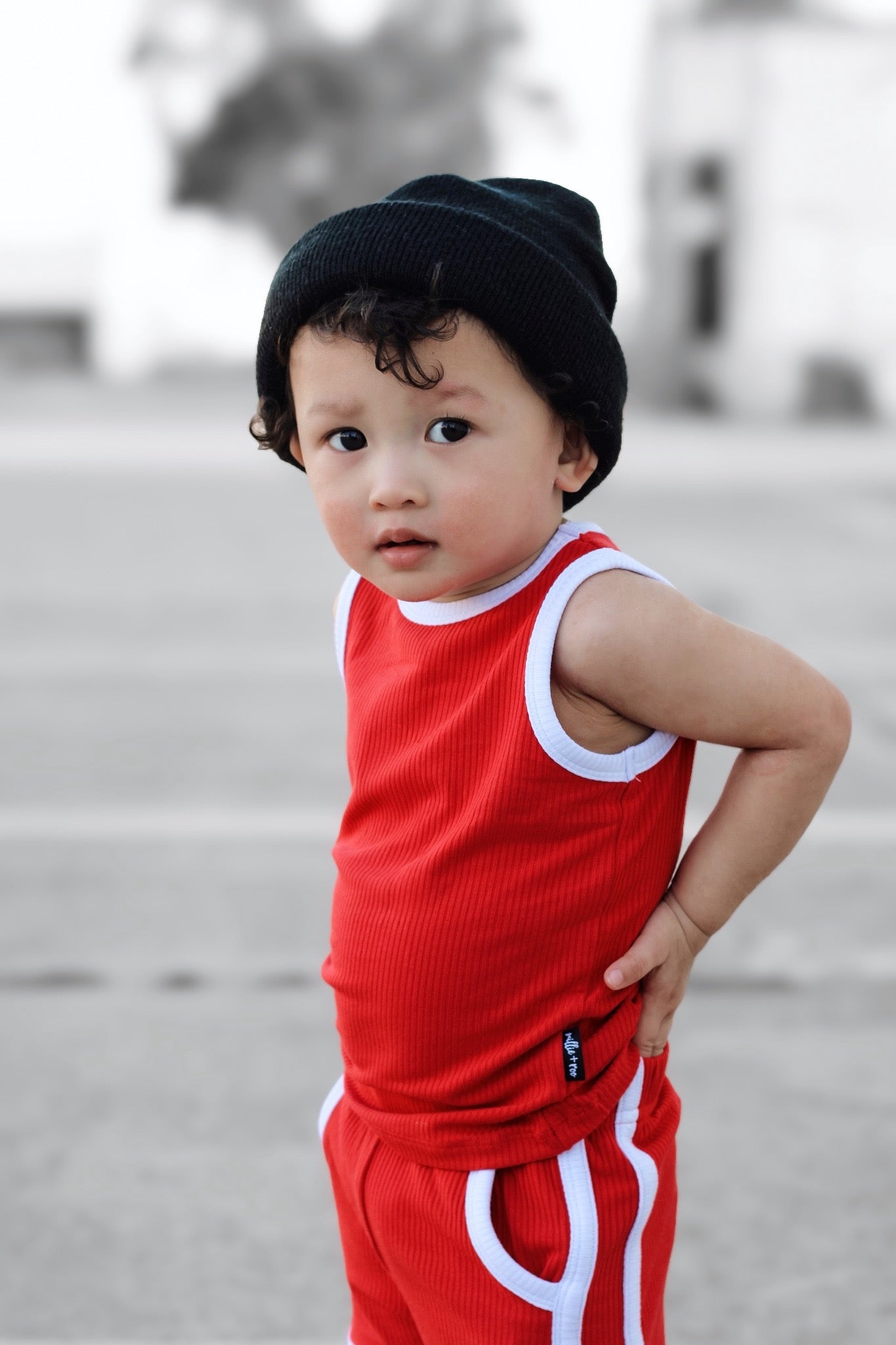 TRACK SHORTS SET- Bamboo Rib Red