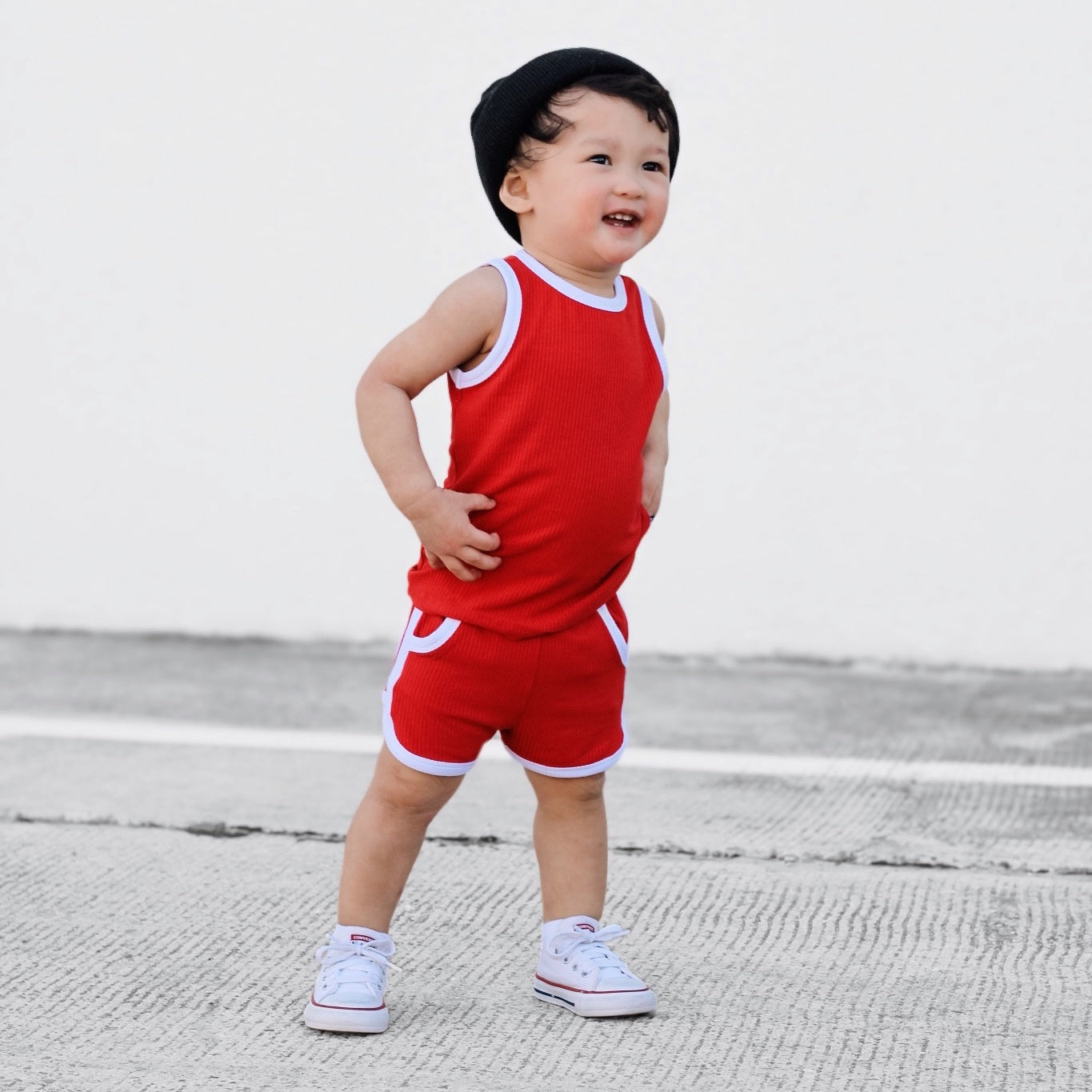 TRACK SHORTS SET- Bamboo Rib Red