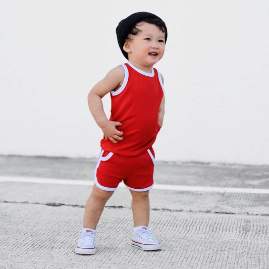 TRACK SHORTS SET- Bamboo Rib Red