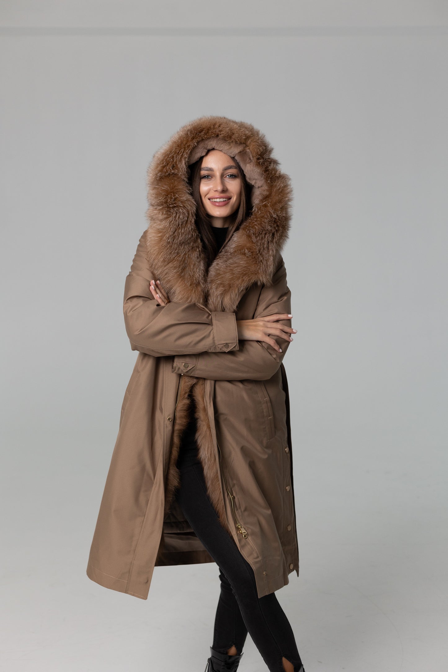 Genuine Fox Fur Trim Rabbit Fur Insulated Parka