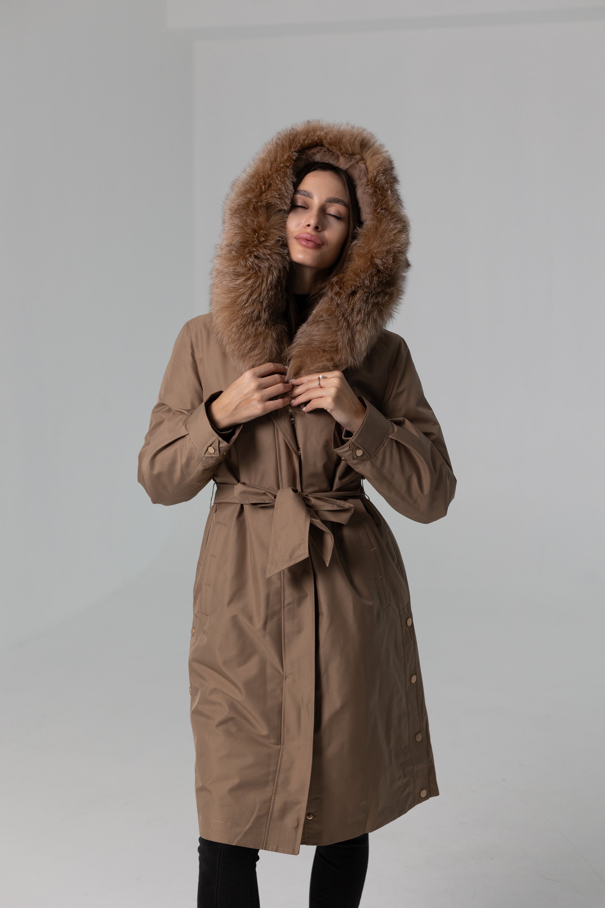 Genuine Fox Fur Trim Rabbit Fur Insulated Parka