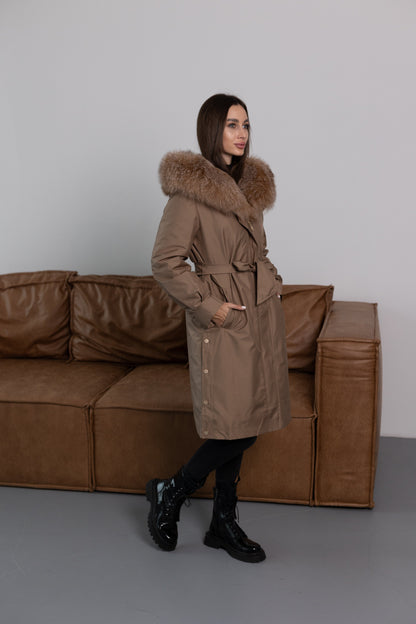Genuine Fox Fur Trim Rabbit Fur Insulated Parka