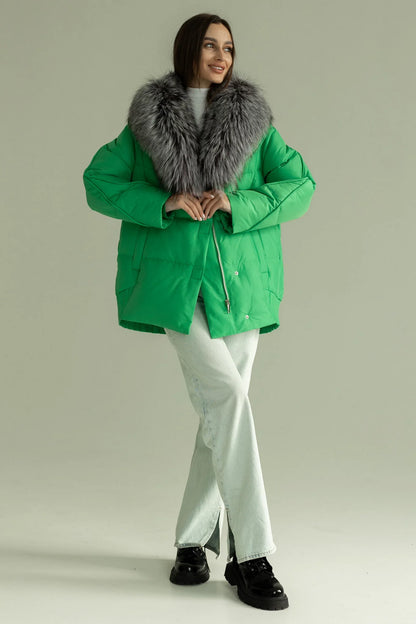 Genuine Silver Fox Down Fill Jacket Green