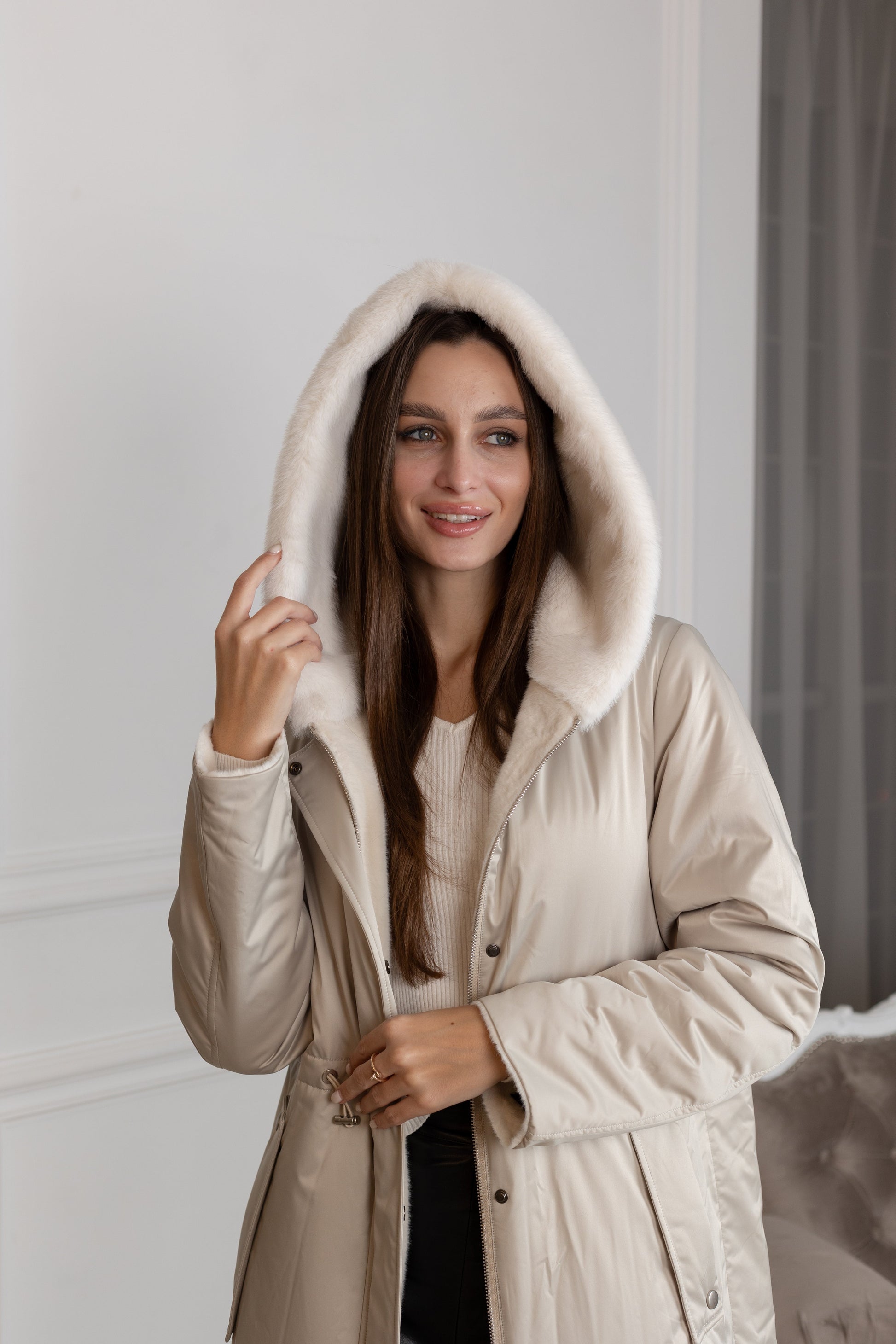 ⇆ Reversible Faux Alpaca Satin Hooded Coat