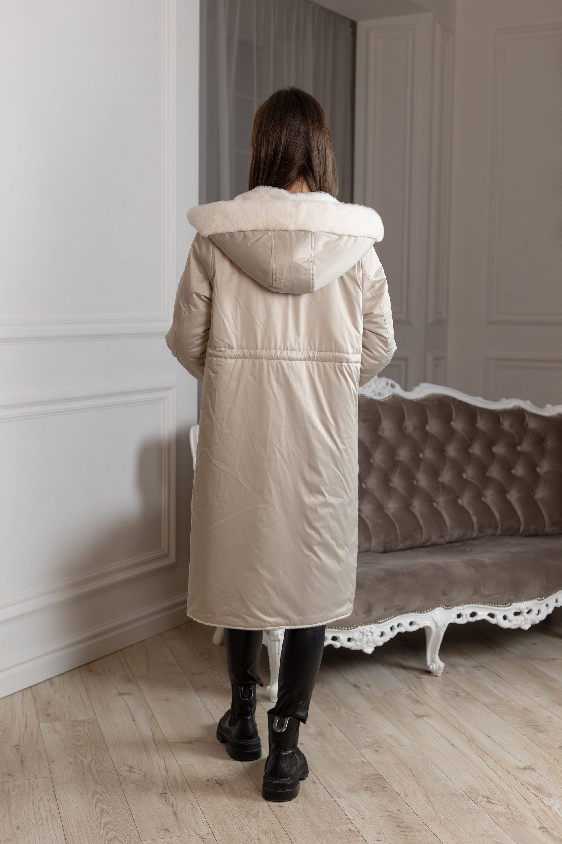 ⇆ Reversible Faux Alpaca Satin Hooded Coat