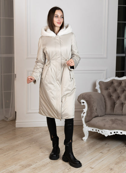 ⇆ Reversible Faux Alpaca Satin Hooded Coat
