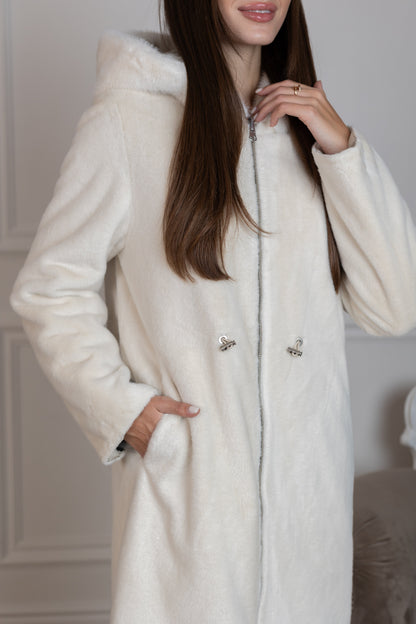 ⇆ Reversible Faux Alpaca Satin Hooded Coat