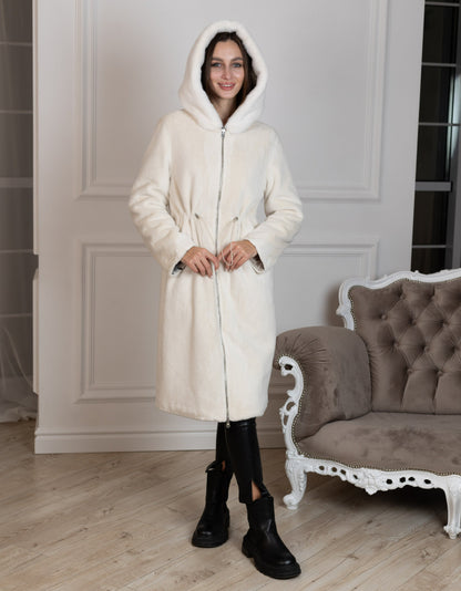 ⇆ Reversible Faux Alpaca Satin Hooded Coat