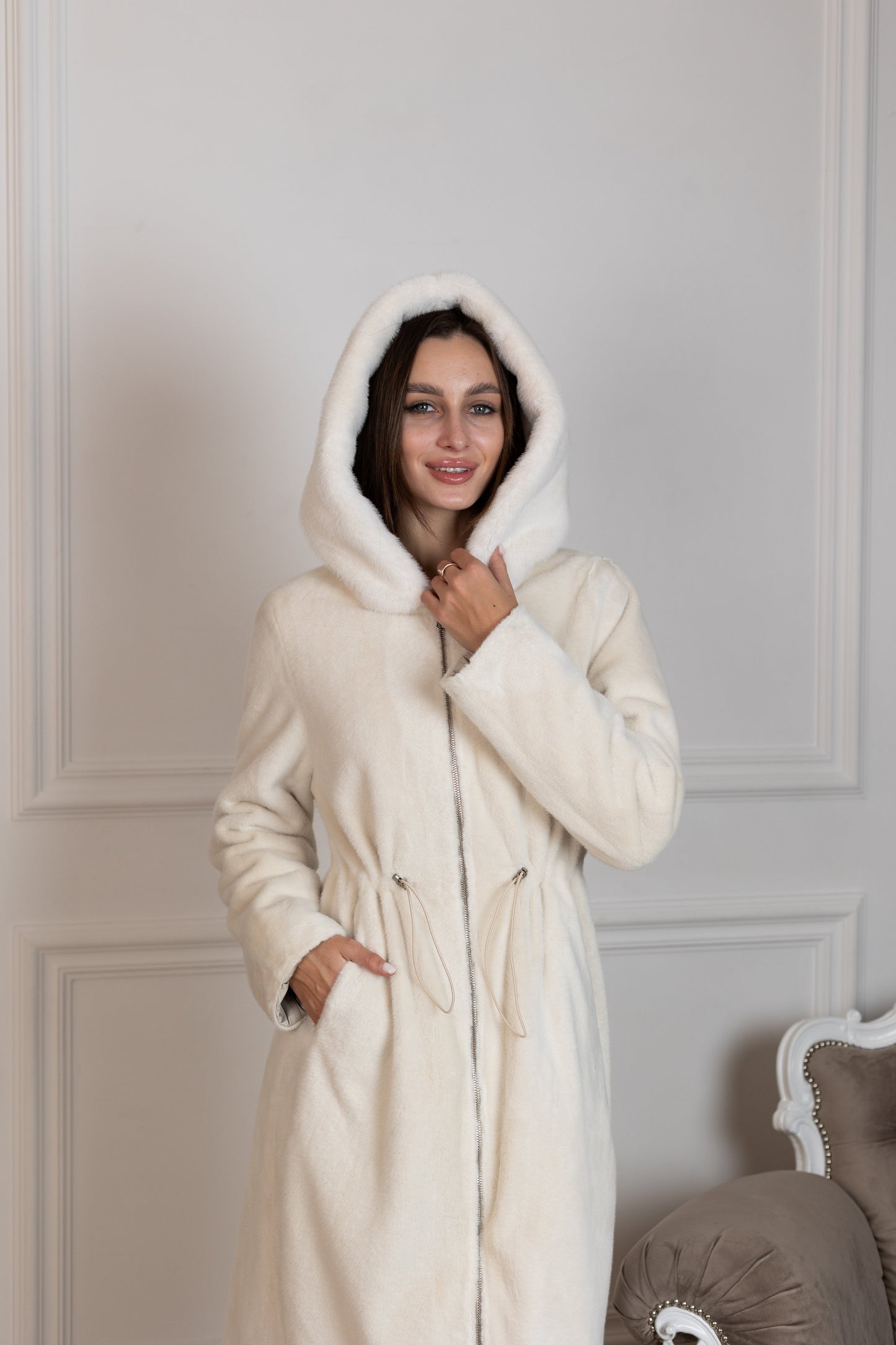 ⇆ Reversible Faux Alpaca Satin Hooded Coat