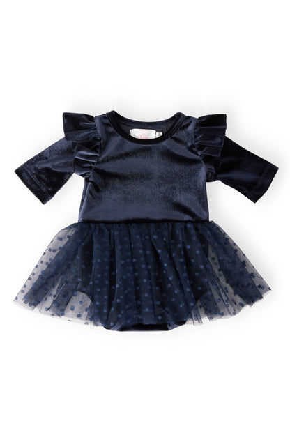 Light Navy Velvet Tutu Bodysuit