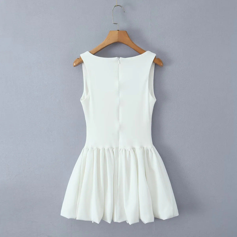 Women's Fashion Hot Girl Suspender Puffy Dress White
