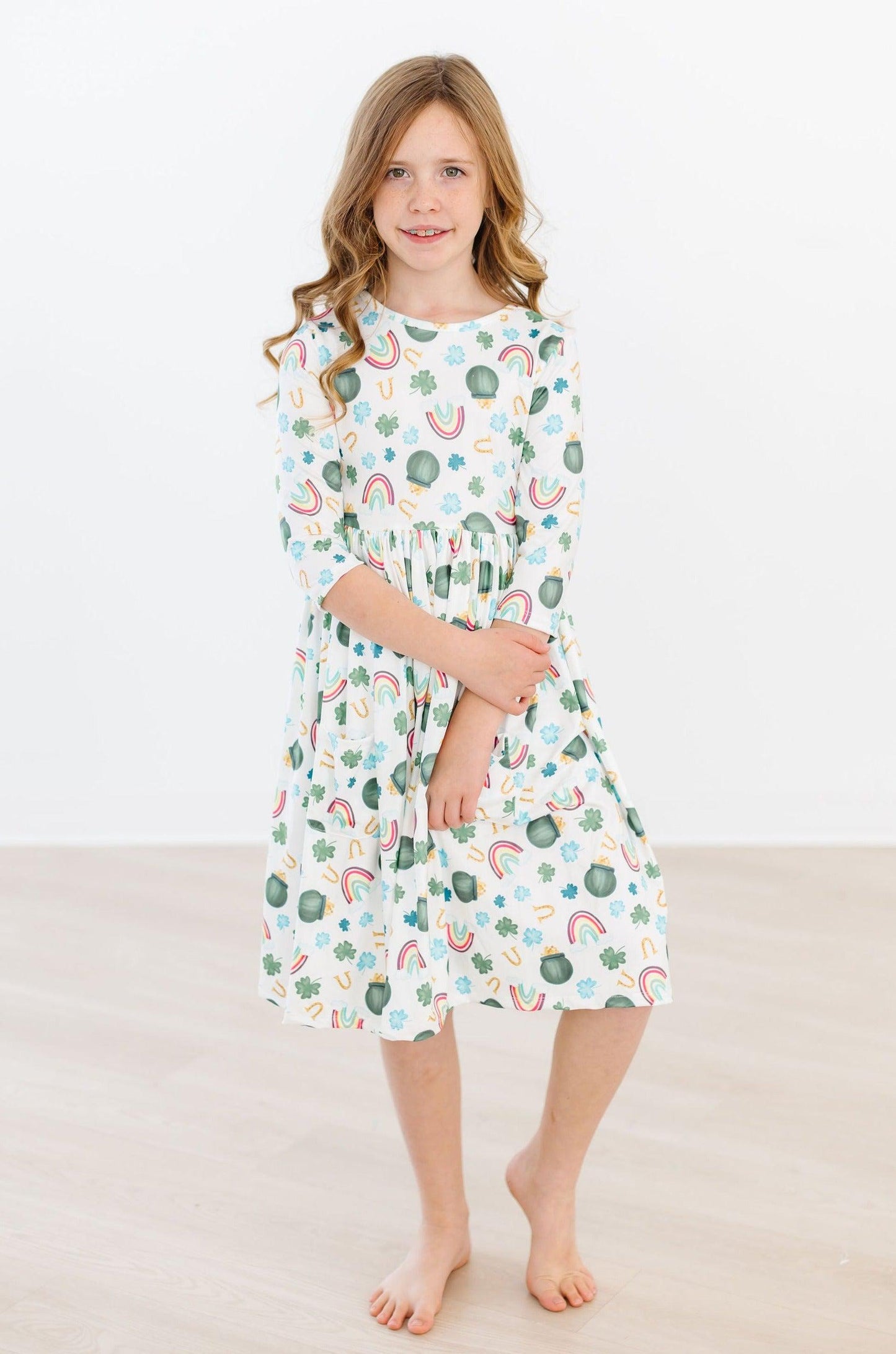 Luck of the Irish 3/4 Sleeve Pocket Twirl Dress