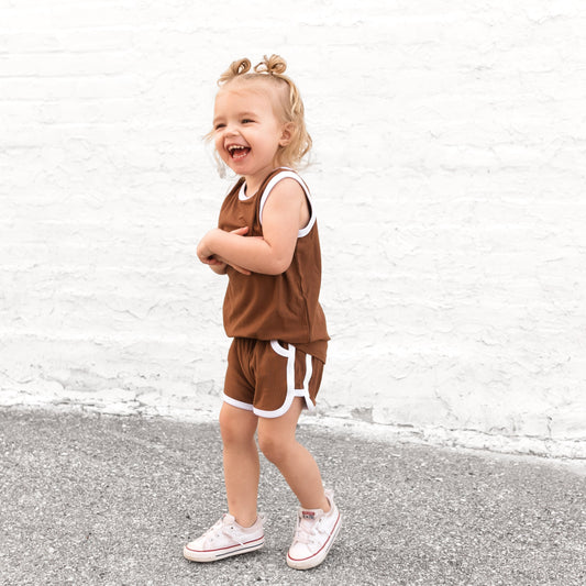 TRACK SHORTS SET- Bamboo Rib Sienna